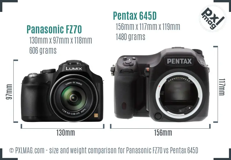 Panasonic FZ70 vs Pentax 645D size comparison
