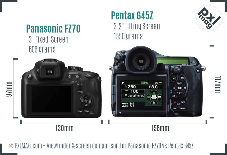 Panasonic FZ70 vs Pentax 645Z Screen and Viewfinder comparison