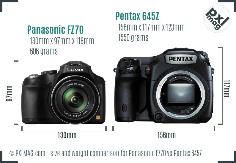 Panasonic FZ70 vs Pentax 645Z size comparison