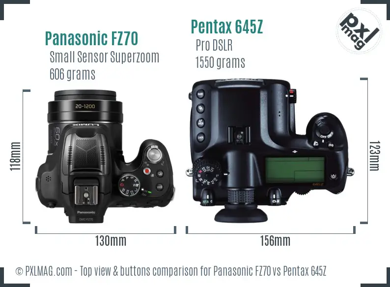Panasonic FZ70 vs Pentax 645Z top view buttons comparison