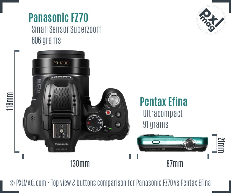 Panasonic FZ70 vs Pentax Efina top view buttons comparison