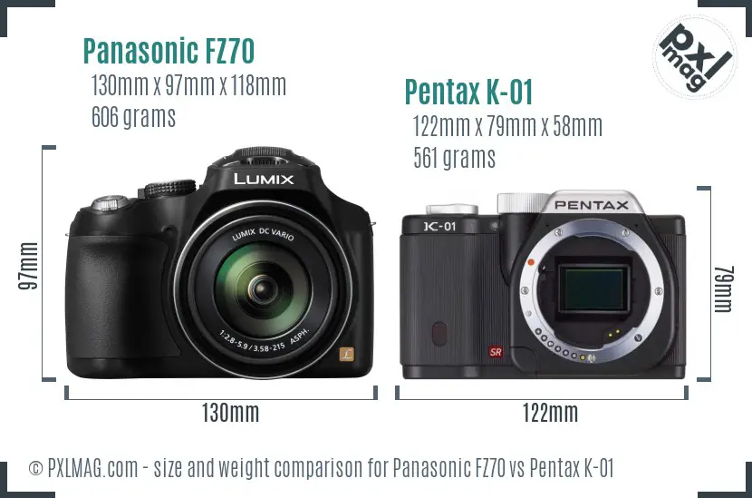 Panasonic FZ70 vs Pentax K-01 size comparison