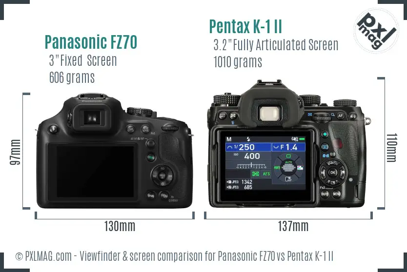 Panasonic FZ70 vs Pentax K-1 II Screen and Viewfinder comparison