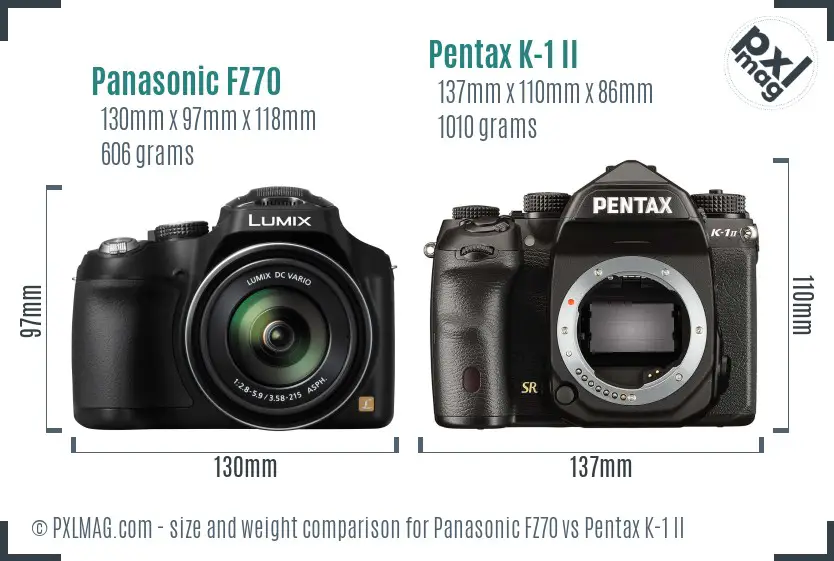 Panasonic FZ70 vs Pentax K-1 II size comparison