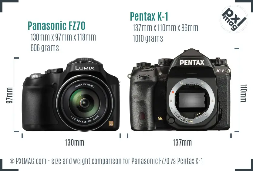 Panasonic FZ70 vs Pentax K-1 size comparison