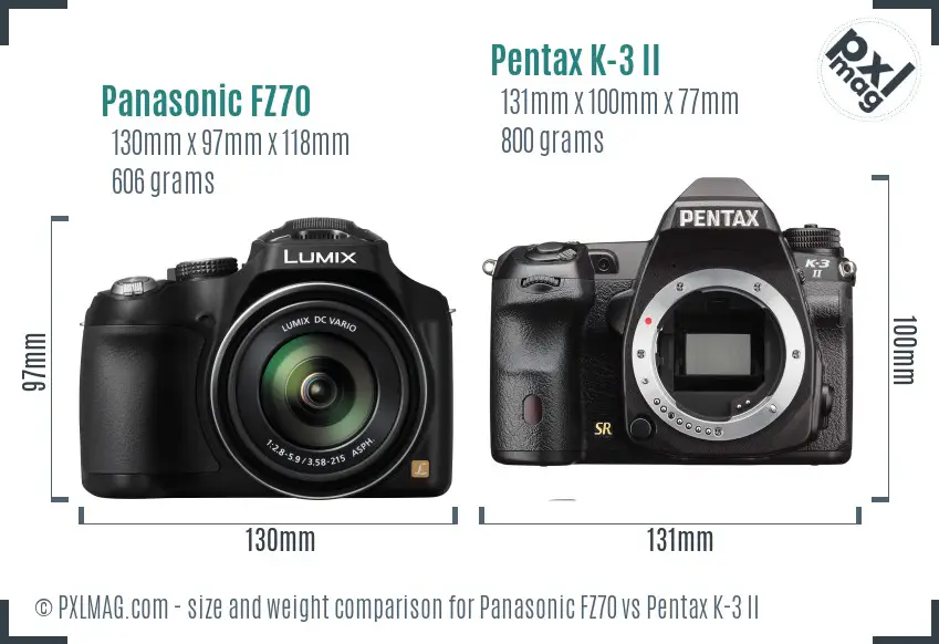 Panasonic FZ70 vs Pentax K-3 II size comparison