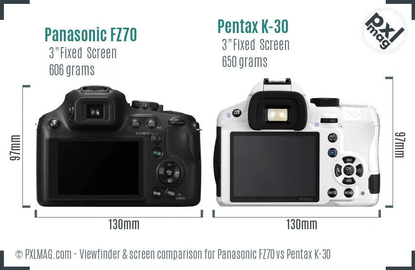 Panasonic FZ70 vs Pentax K-30 Screen and Viewfinder comparison