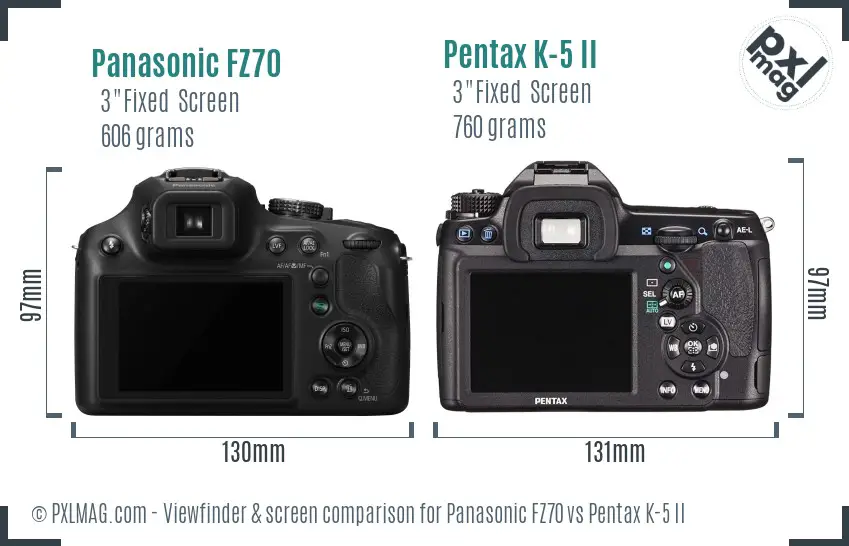 Panasonic FZ70 vs Pentax K-5 II Screen and Viewfinder comparison