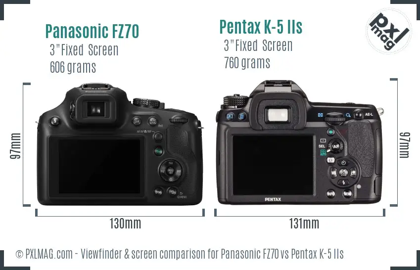 Panasonic FZ70 vs Pentax K-5 IIs Screen and Viewfinder comparison