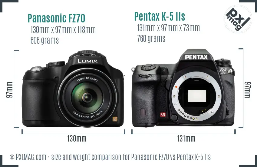 Panasonic FZ70 vs Pentax K-5 IIs size comparison