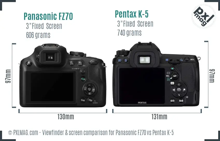 Panasonic FZ70 vs Pentax K-5 Screen and Viewfinder comparison