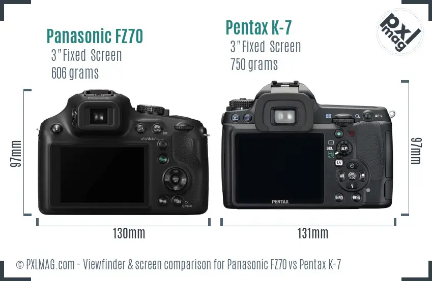 Panasonic FZ70 vs Pentax K-7 Screen and Viewfinder comparison