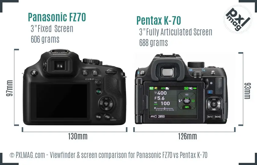 Panasonic FZ70 vs Pentax K-70 Screen and Viewfinder comparison