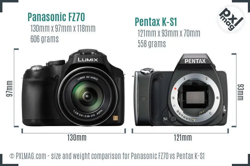 Panasonic FZ70 vs Pentax K-S1 size comparison