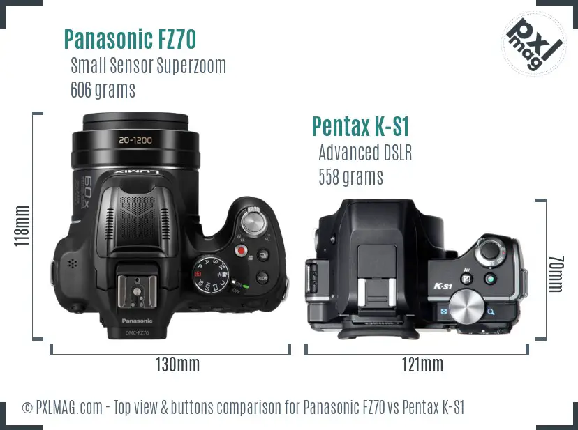 Panasonic FZ70 vs Pentax K-S1 top view buttons comparison