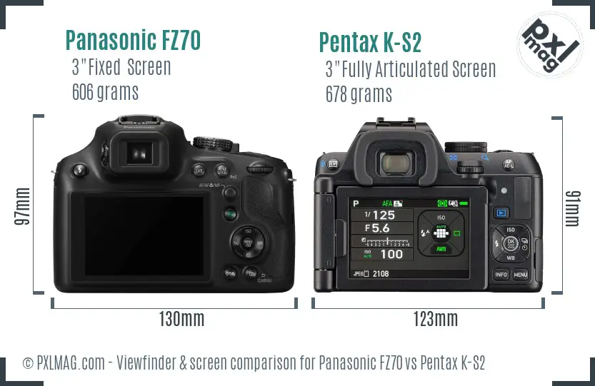 Panasonic FZ70 vs Pentax K-S2 Screen and Viewfinder comparison