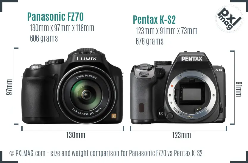 Panasonic FZ70 vs Pentax K-S2 size comparison