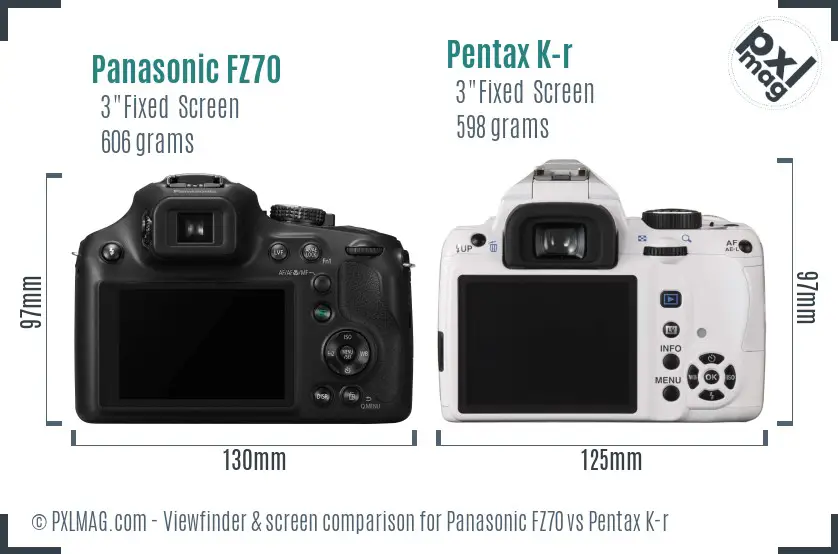 Panasonic FZ70 vs Pentax K-r Screen and Viewfinder comparison