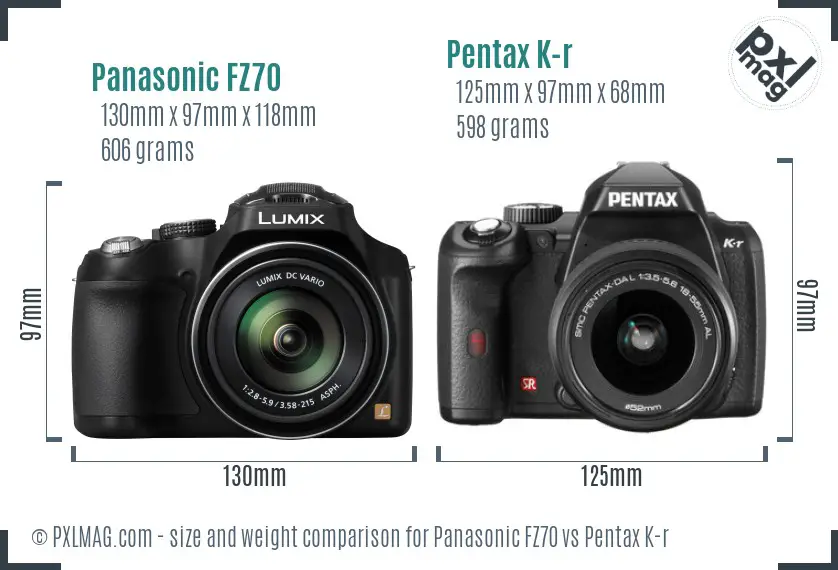 Panasonic FZ70 vs Pentax K-r size comparison