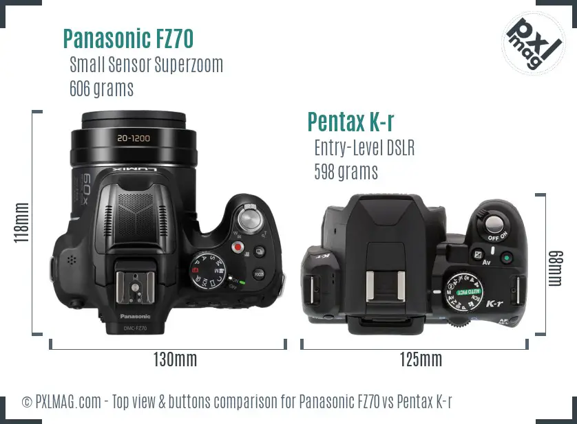 Panasonic FZ70 vs Pentax K-r top view buttons comparison