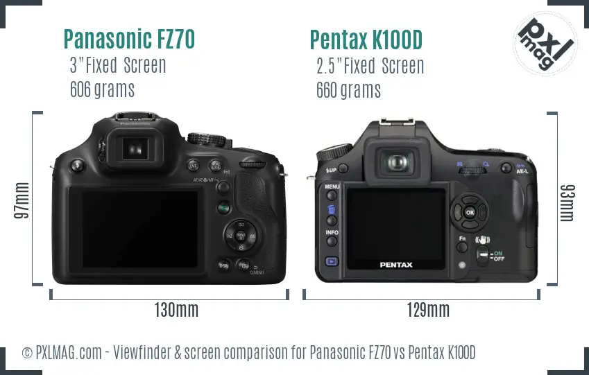 Panasonic FZ70 vs Pentax K100D Screen and Viewfinder comparison