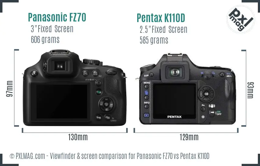 Panasonic FZ70 vs Pentax K110D Screen and Viewfinder comparison