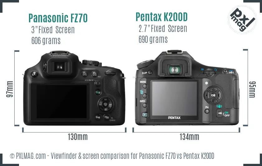 Panasonic FZ70 vs Pentax K200D Screen and Viewfinder comparison