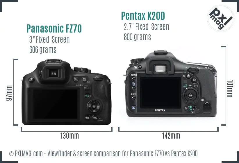 Panasonic FZ70 vs Pentax K20D Screen and Viewfinder comparison