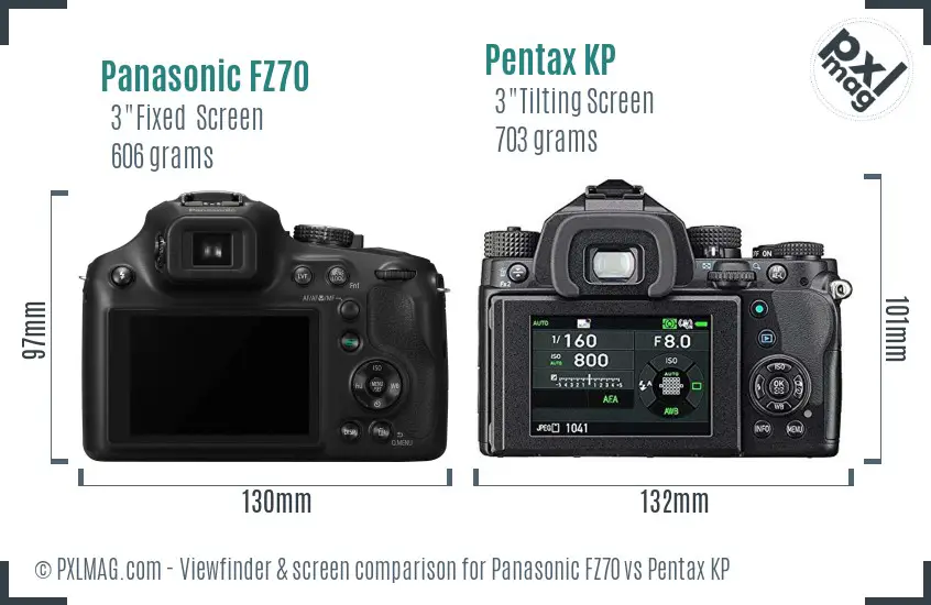 Panasonic FZ70 vs Pentax KP Screen and Viewfinder comparison