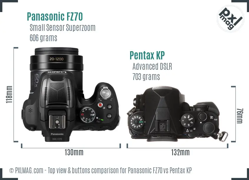 Panasonic FZ70 vs Pentax KP top view buttons comparison