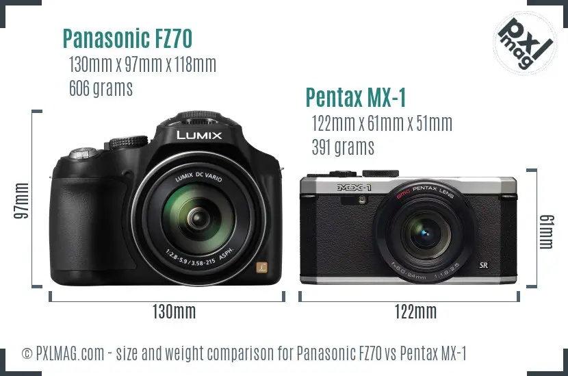 Panasonic FZ70 vs Pentax MX-1 size comparison
