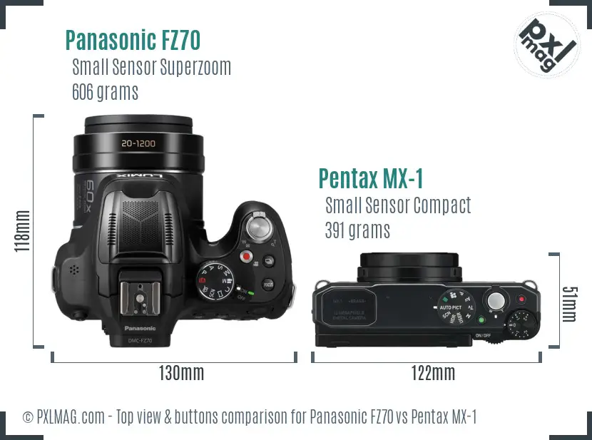 Panasonic FZ70 vs Pentax MX-1 top view buttons comparison
