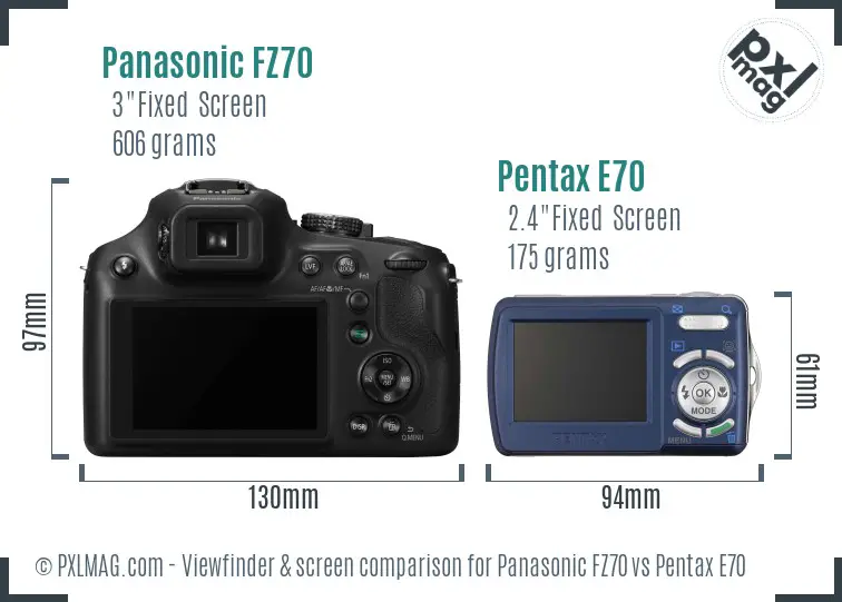 Panasonic FZ70 vs Pentax E70 Screen and Viewfinder comparison