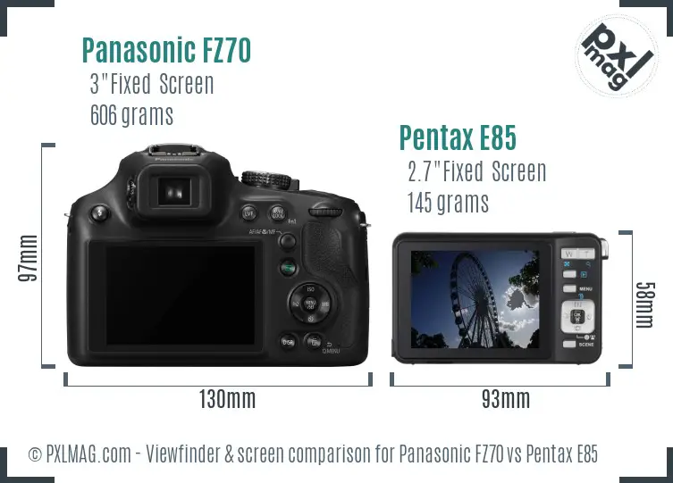 Panasonic FZ70 vs Pentax E85 Screen and Viewfinder comparison
