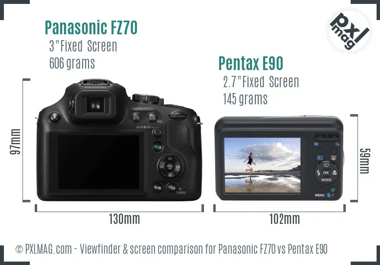 Panasonic FZ70 vs Pentax E90 Screen and Viewfinder comparison
