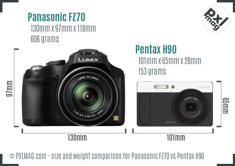 Panasonic FZ70 vs Pentax H90 size comparison