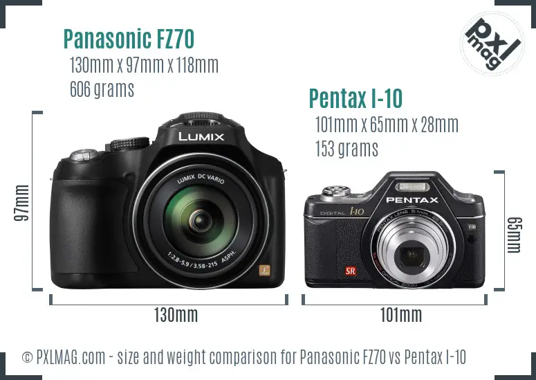 Panasonic FZ70 vs Pentax I-10 size comparison