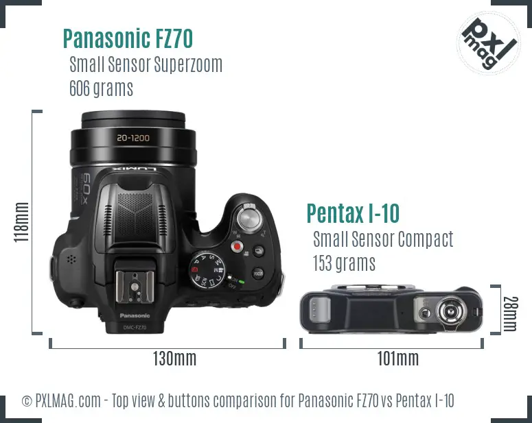 Panasonic FZ70 vs Pentax I-10 top view buttons comparison