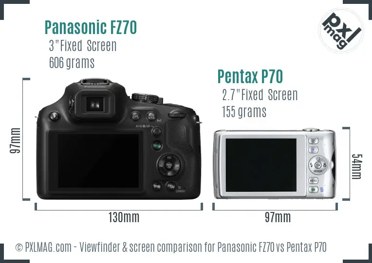 Panasonic FZ70 vs Pentax P70 Screen and Viewfinder comparison