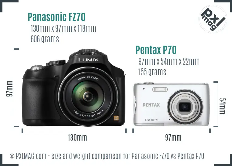 Panasonic FZ70 vs Pentax P70 size comparison
