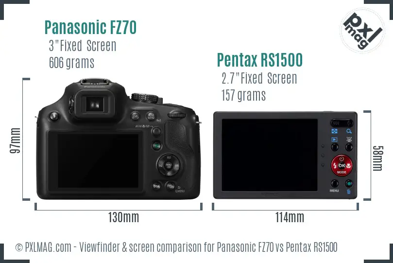 Panasonic FZ70 vs Pentax RS1500 Screen and Viewfinder comparison