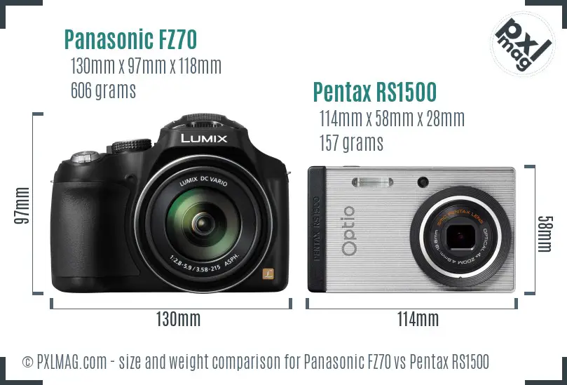 Panasonic FZ70 vs Pentax RS1500 size comparison