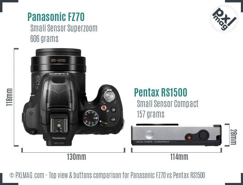 Panasonic FZ70 vs Pentax RS1500 top view buttons comparison