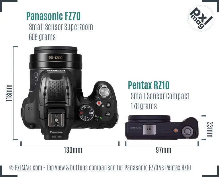 Panasonic FZ70 vs Pentax RZ10 top view buttons comparison