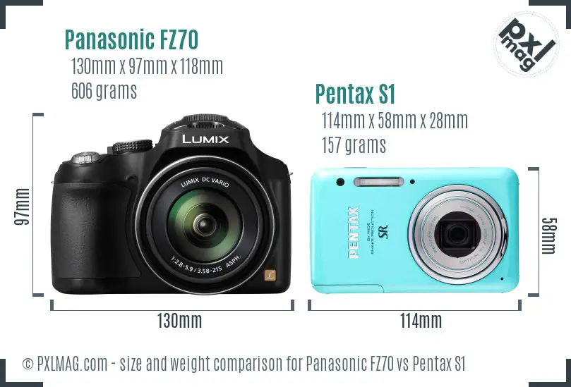 Panasonic FZ70 vs Pentax S1 size comparison