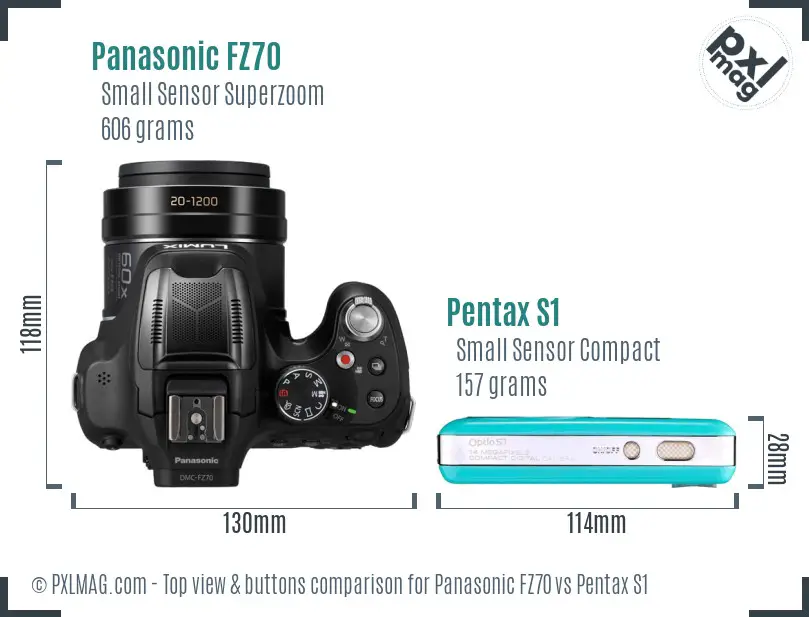 Panasonic FZ70 vs Pentax S1 top view buttons comparison