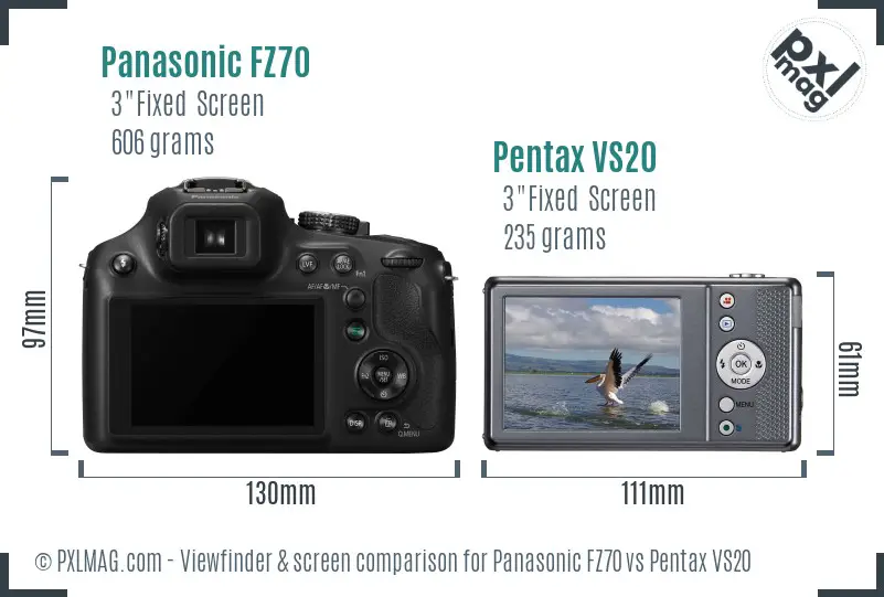 Panasonic FZ70 vs Pentax VS20 Screen and Viewfinder comparison