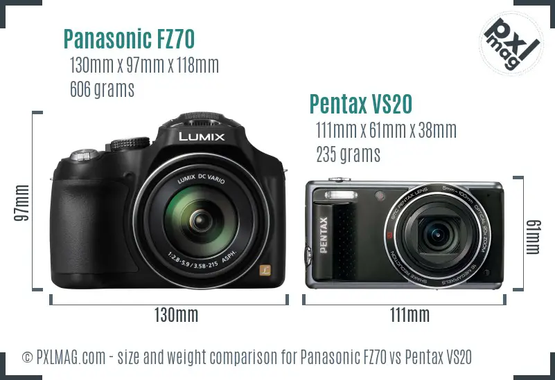 Panasonic FZ70 vs Pentax VS20 size comparison