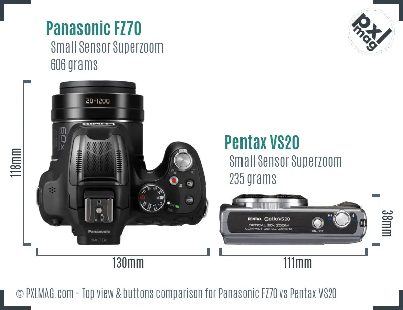 Panasonic FZ70 vs Pentax VS20 top view buttons comparison
