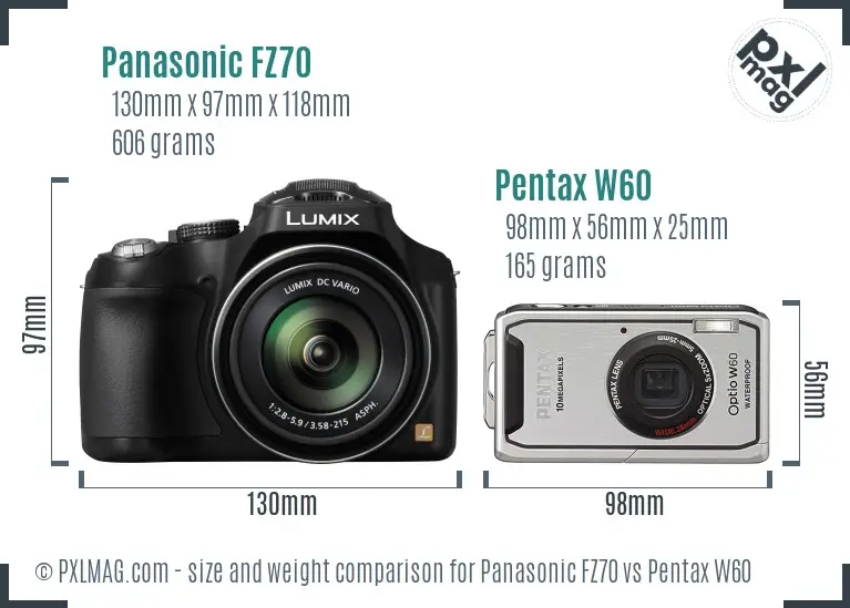 Panasonic FZ70 vs Pentax W60 size comparison